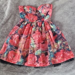 Sans Souci Strapless Floral Bustier Babydoll Mini Dress Size Small